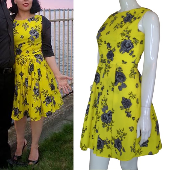 Suzy Shier Yellow Sleeveless Fit N Flare Floral Dress - Picture 1 of 13